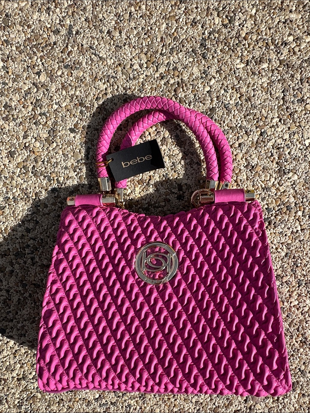 bebe Hot Pink Quilted Satchel with Gold-Tone Logo. New with Tags